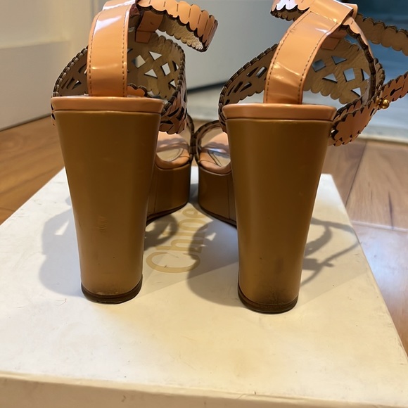 Chloé Aliseo Laser Cut Calf Wedge Sandals in Beige - Picture 8 of 10